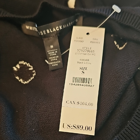 WHBM Off-the-Shoulder Black Sweater with White Dots - Picture 4 of 6